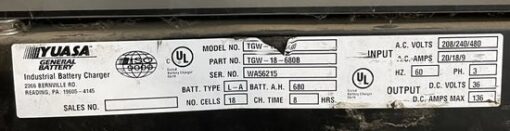 Electric Forklift Truck Battery Charger Yuasa TGW-18-680 7000 Plus - Image 2